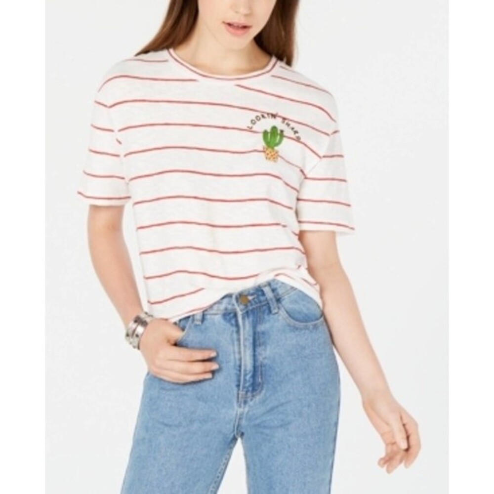 Rebellious One top white/red stripes cactus short sleeve boxy Tee size L